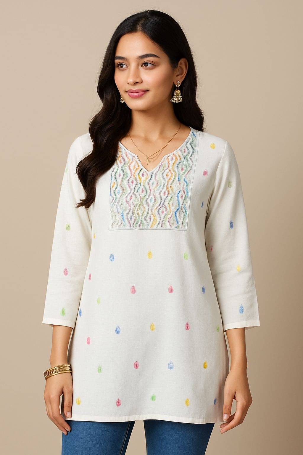 designally Women Cotton Woven Design Straight Kurti ( White )     			designally Women Cotton Woven Design Straight Kurti ( White )