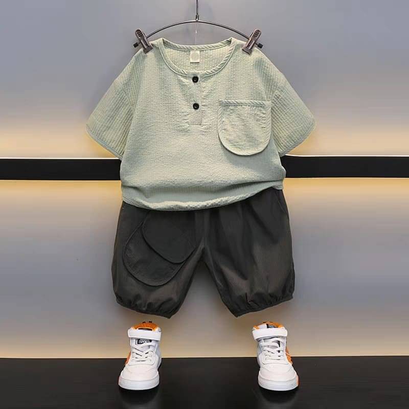     			fastdeal Pack of 1 Baby Boys Cotton Blend T-Shirt & Capris Set ( Mint Green )