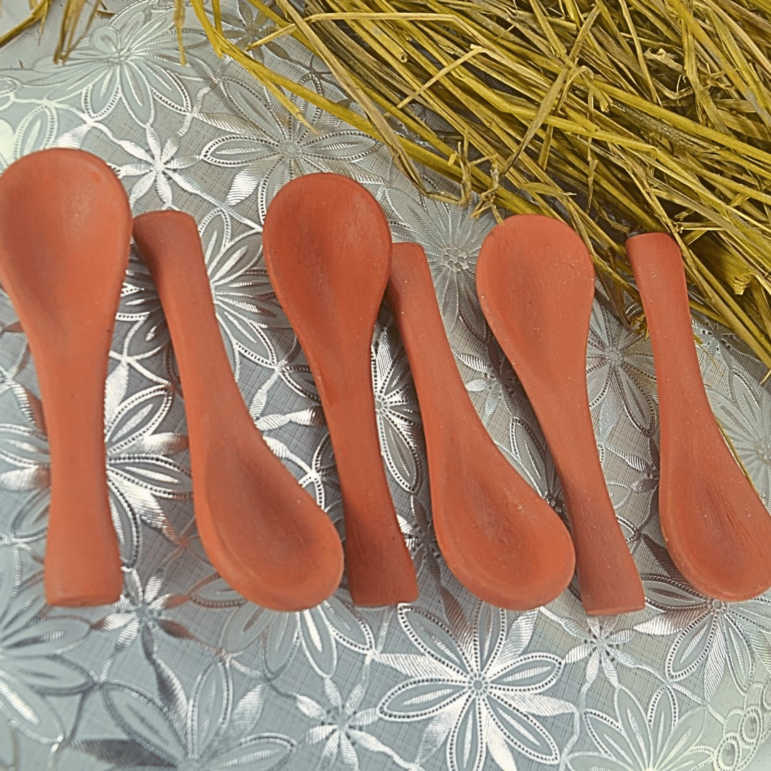     			klassy finds clay spoon-002 Plain Clay Dinner Set ( Pack of 6 ) Orange
