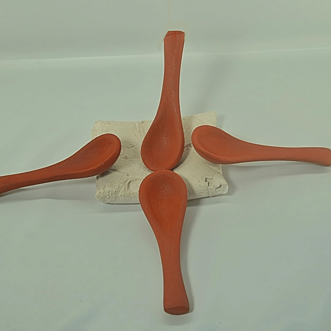     			klassy finds clay spoon-005 Plain Clay Dinner Set ( Pack of 4 ) Orange