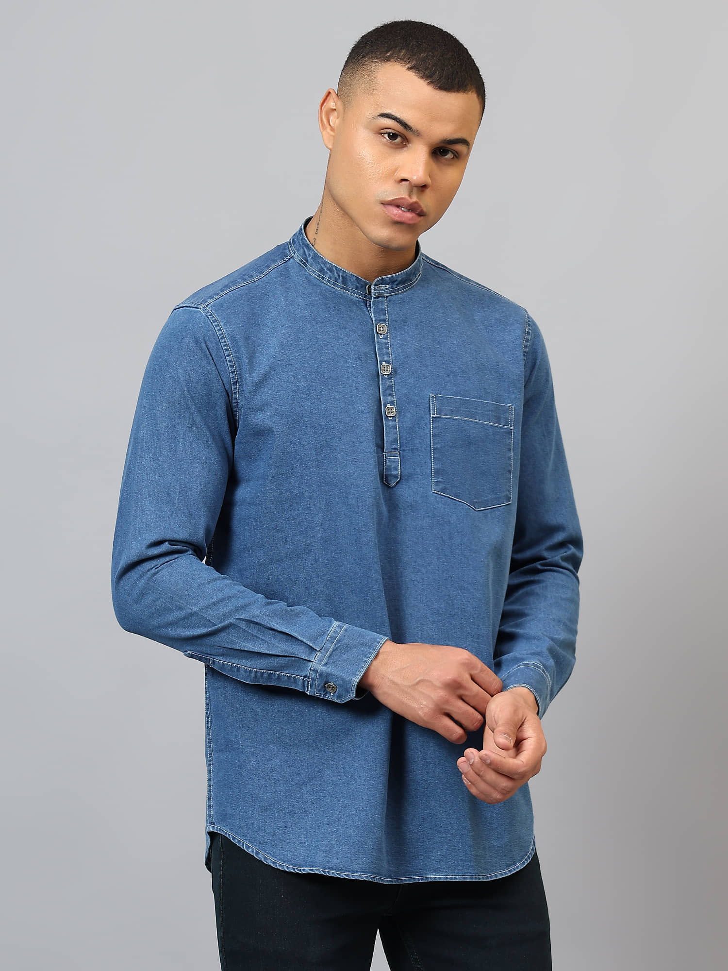 plounge Cotton Blend Plain Regular Kurta For Men ( Blue ) - Kurtas & Kurta Sets | Buy online on ZillyBuy