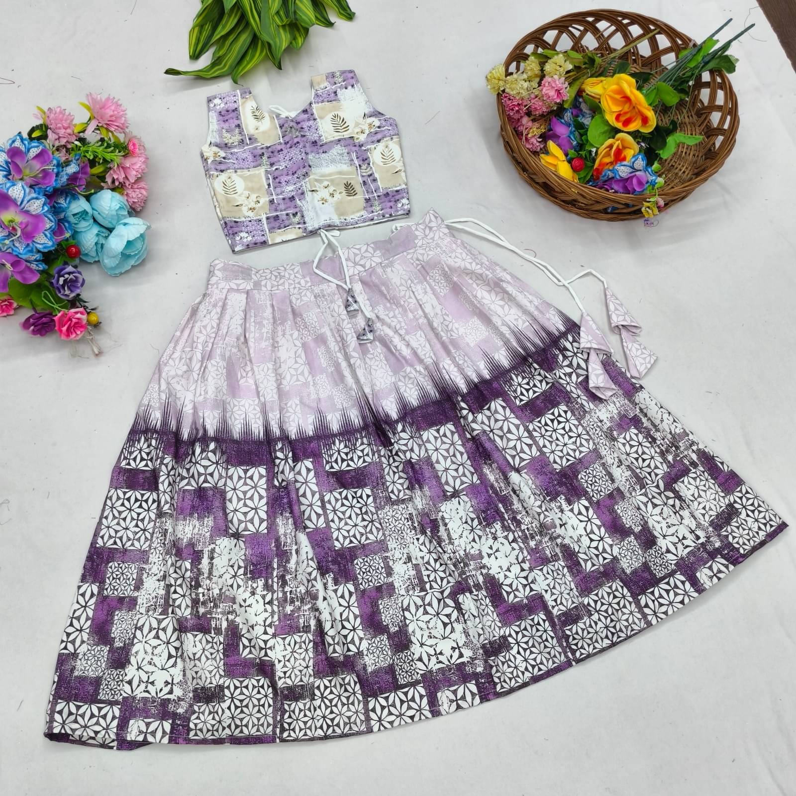     			shree sai creation Rayon Lehenga Choli Set For Girls ( Pack of 1 , Lavender )