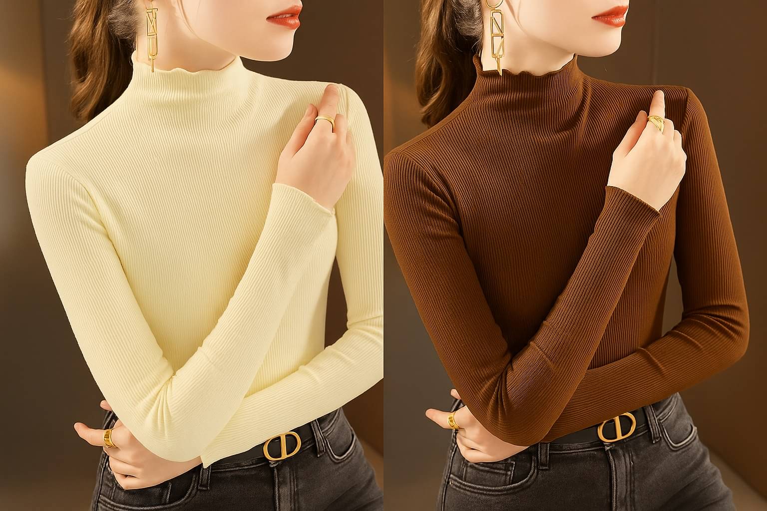 wanquila Women Lycra Solid Slim Fit High Neck T-Shirt ( Beige ) wanquila Women Lycra Solid Slim Fit High Neck T-Shirt ( Beige )