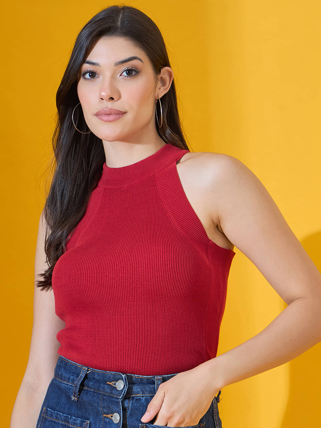     			98 Degree North Women Cotton Round Neck Pullover ( Red )