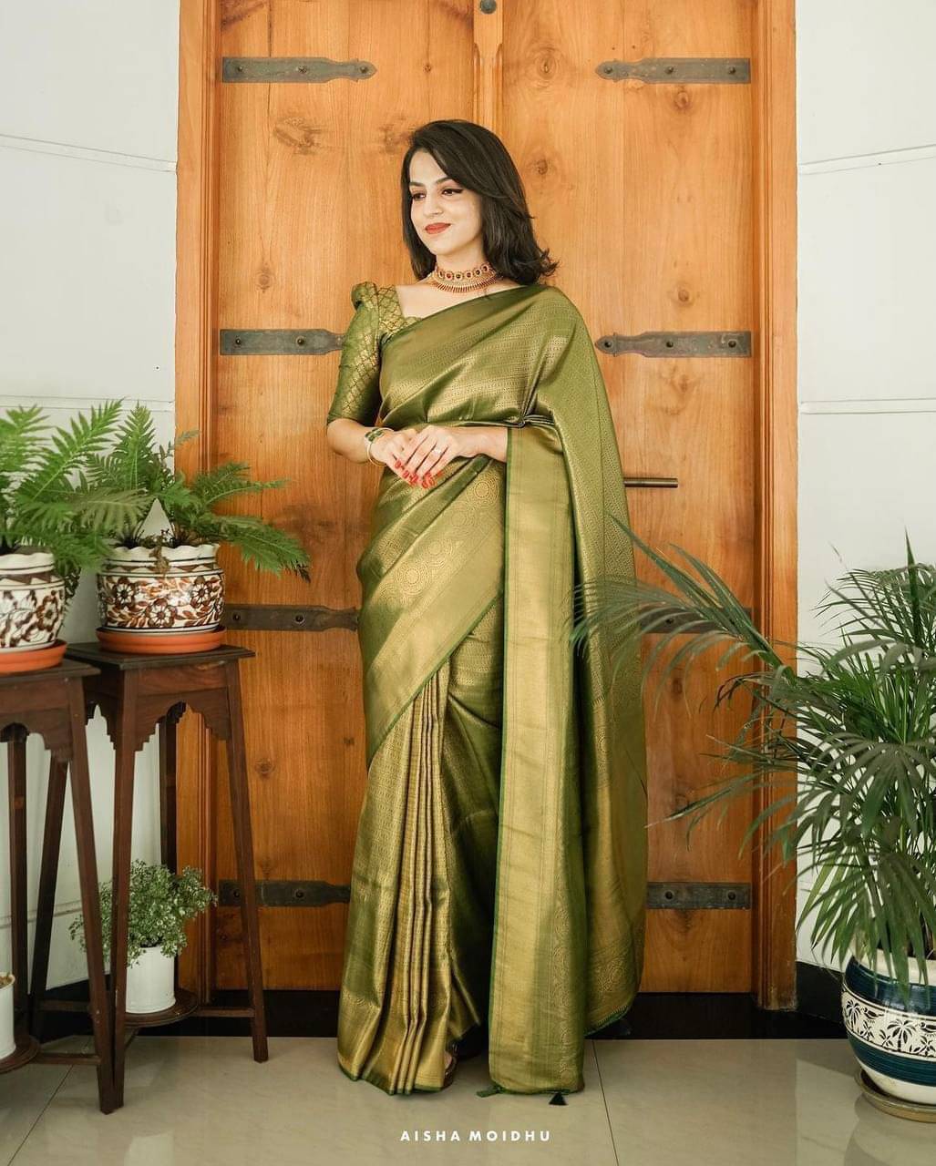     			INDIAN SILKS Silk Printed Banarasi saree With Unstitched Blouse Piece ( Green )