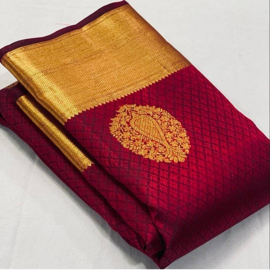     			INDIAN SILKS Silk Printed Banarasi saree With Unstitched Blouse Piece ( Maroon )