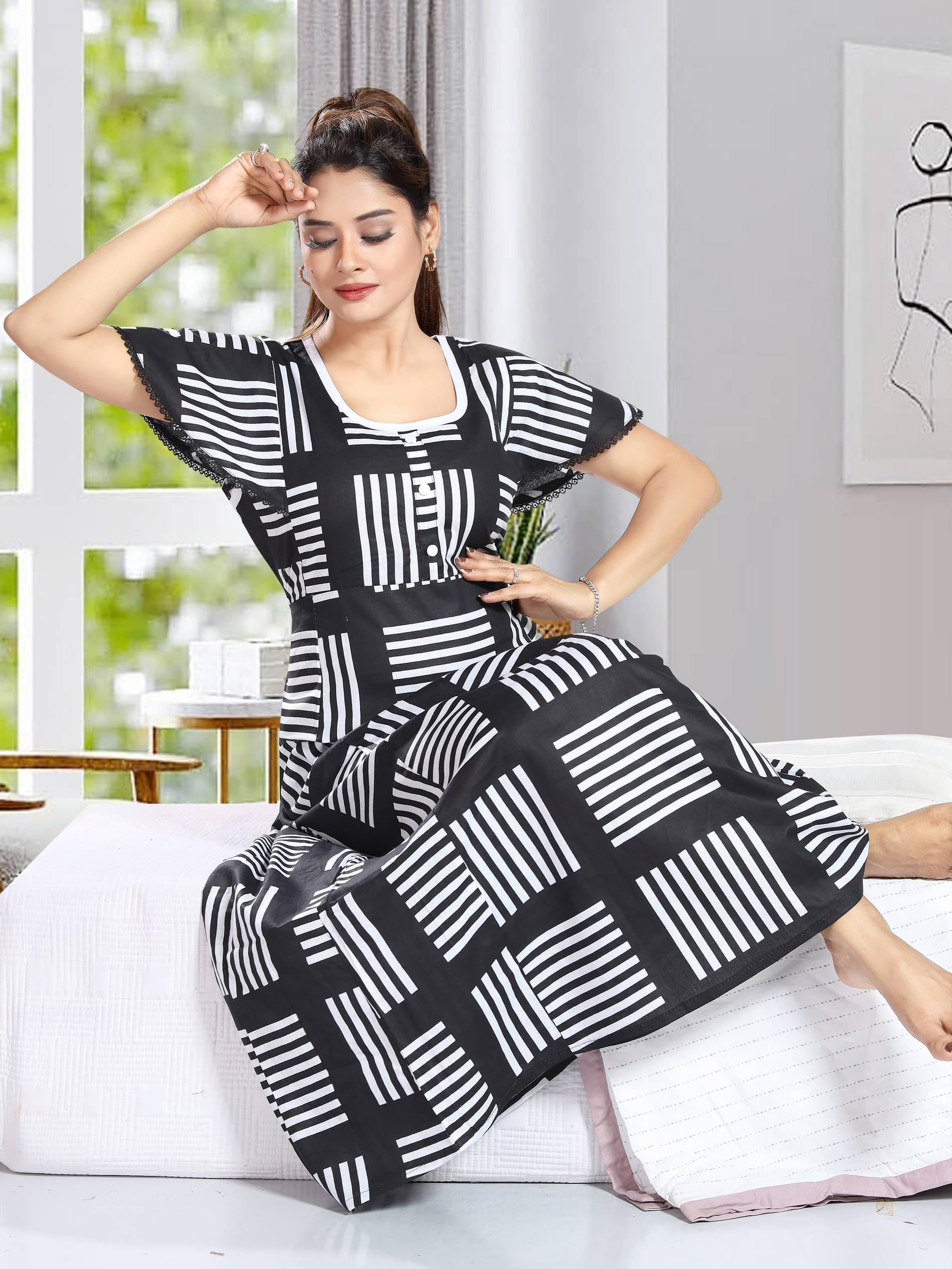     			INNER BEATS Cotton Self Design Women Regular Nighty ( Multicolor )