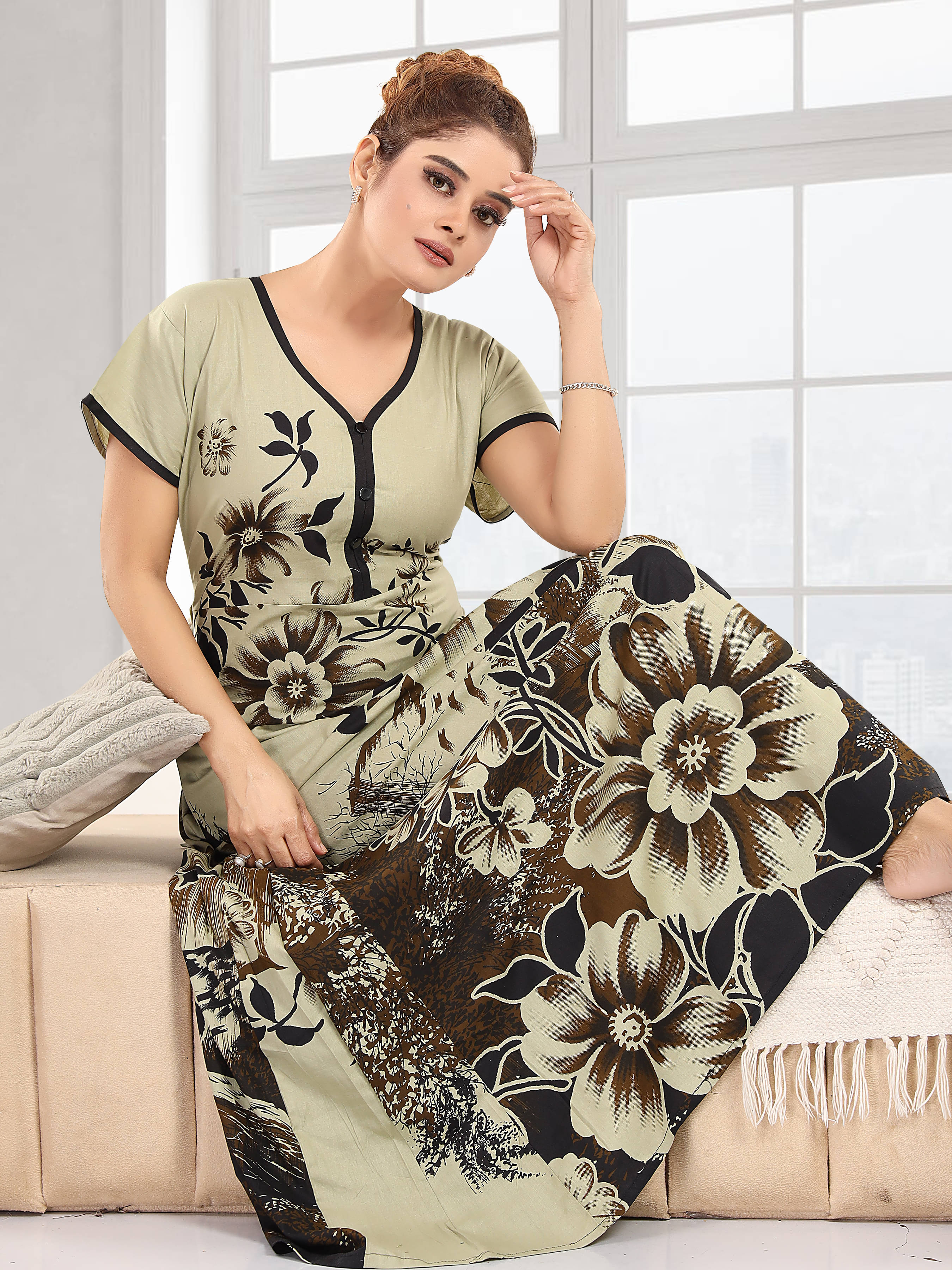     			INNER BEATS Cotton Self Design Women Regular Nighty ( Multicolor )