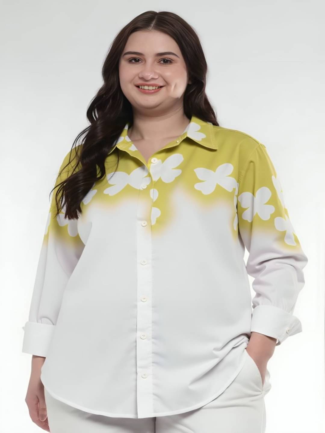 MAYKR Women Printed Cotton Shirt ( Yellow ) MAYKR Women Printed Cotton Shirt ( Yellow )