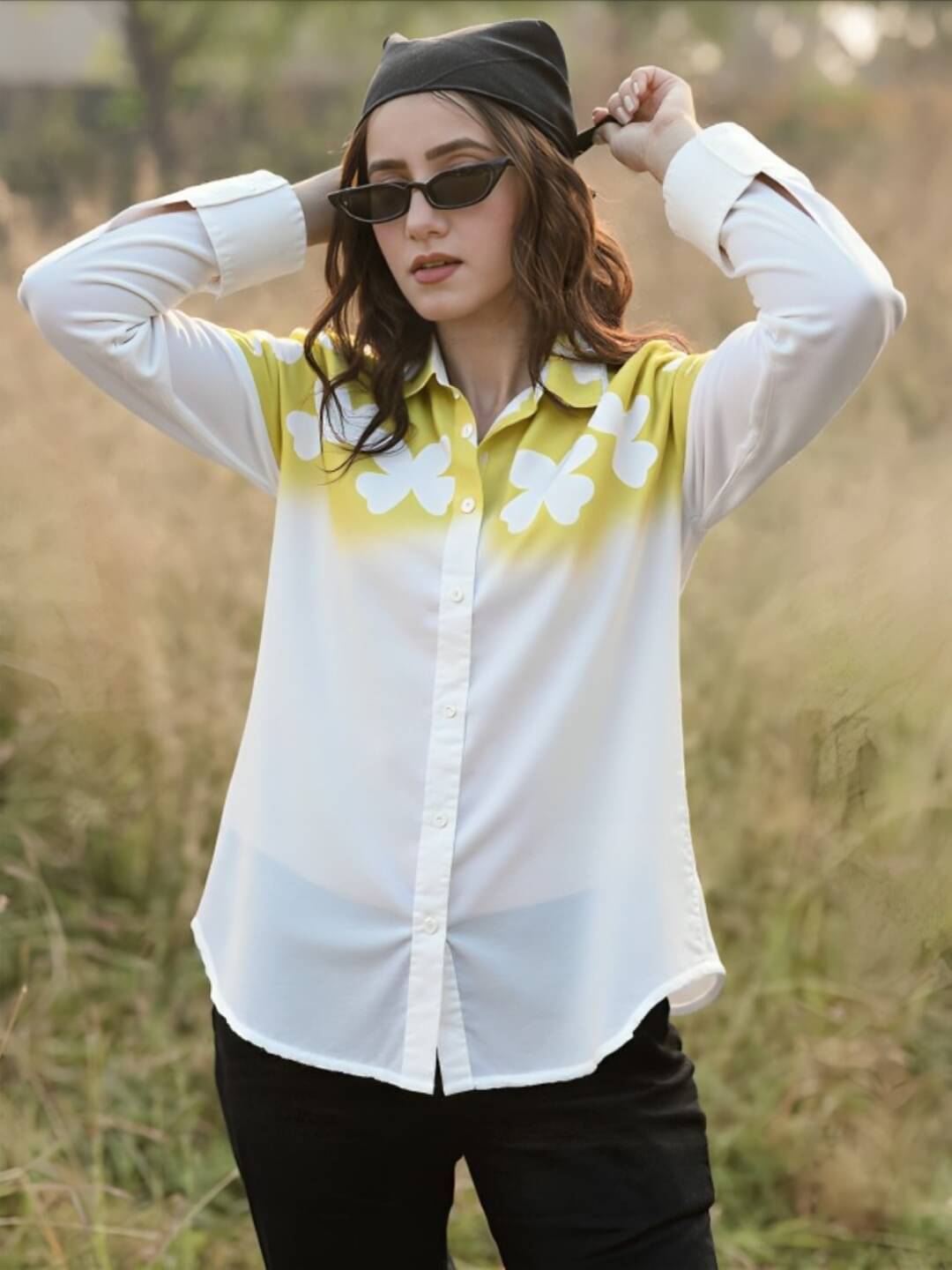 MAYKR Women Printed Cotton Shirt ( Yellow ) MAYKR Women Printed Cotton Shirt ( Yellow )