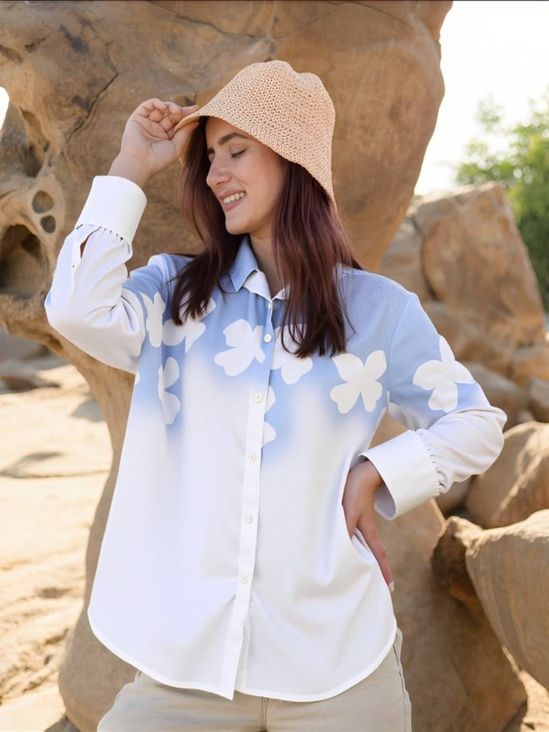 MAYKR Women Printed Cotton Shirt ( Blue )     			MAYKR Women Printed Cotton Shirt ( Blue )