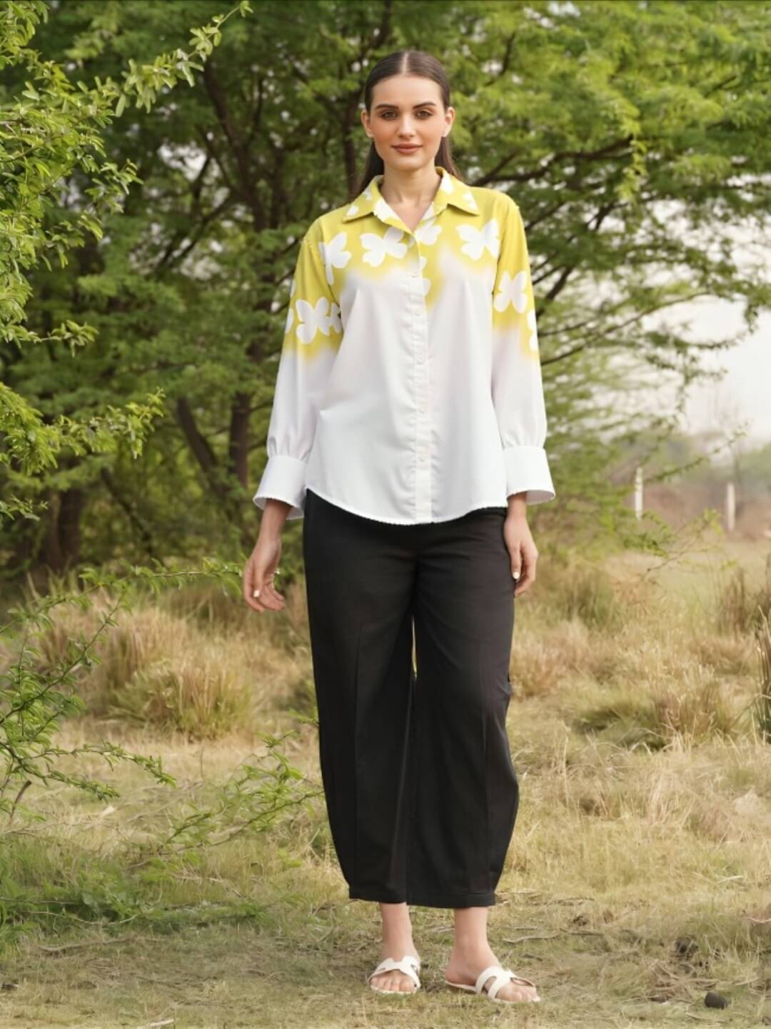 MAYKR Women Printed Cotton Shirt ( Yellow ) MAYKR Women Printed Cotton Shirt ( Yellow )