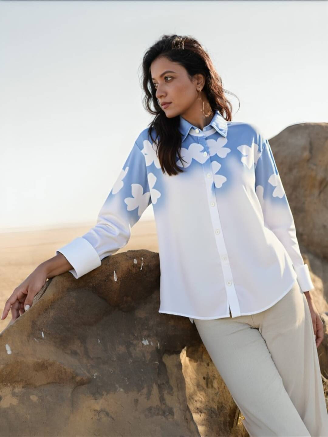 MAYKR Women Printed Cotton Shirt ( Blue )     			MAYKR Women Printed Cotton Shirt ( Blue )