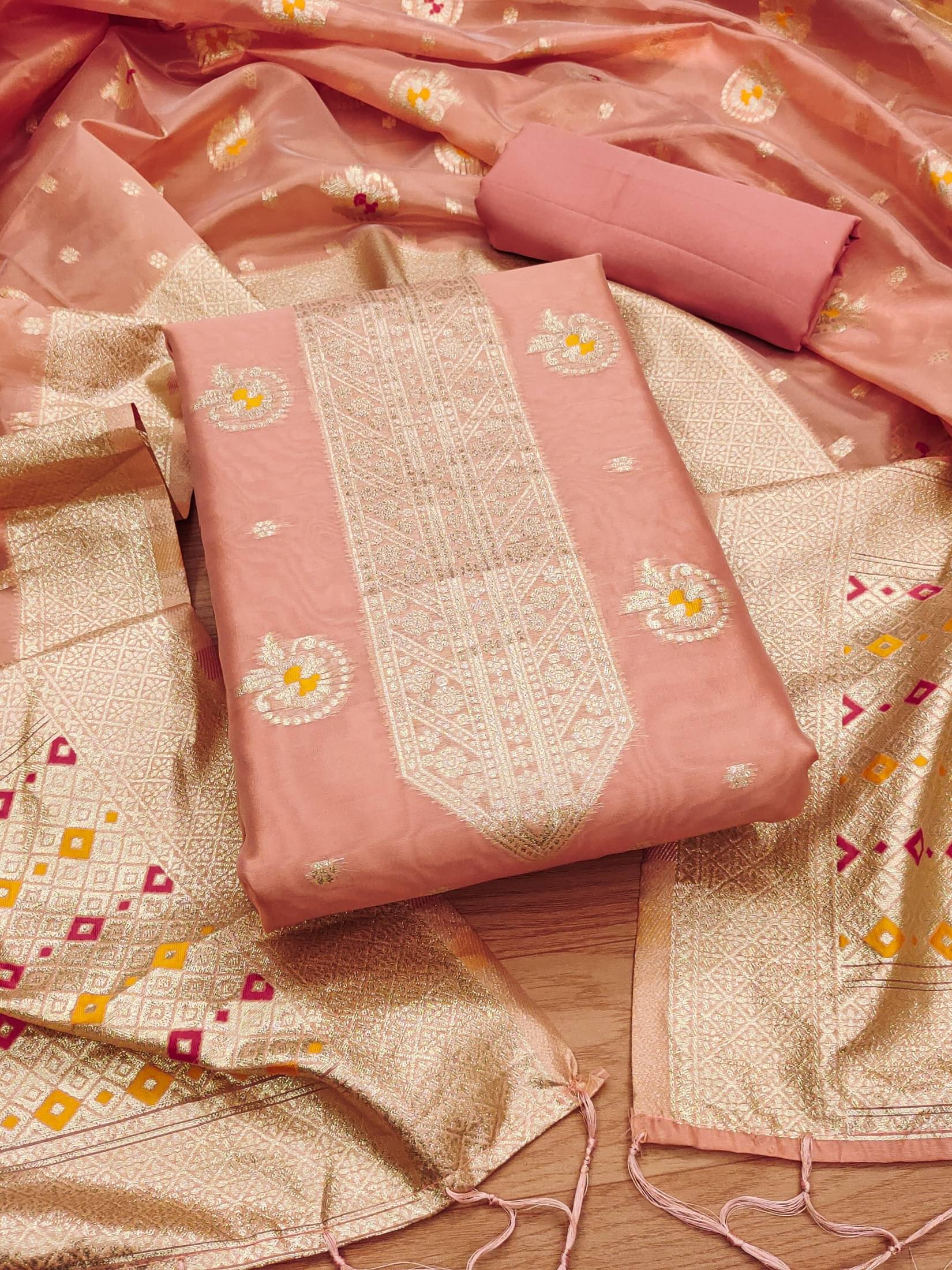     			Panbai sarees Women Organza Unstitched Dress Material ( Peach )