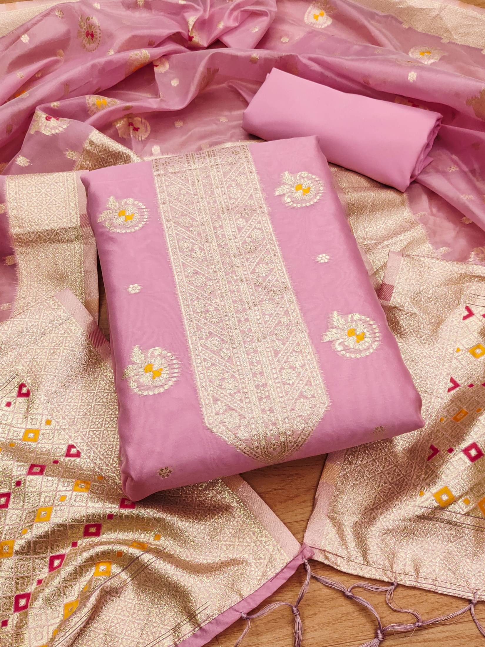     			Panbai sarees Women Organza Unstitched Dress Material ( Pink )