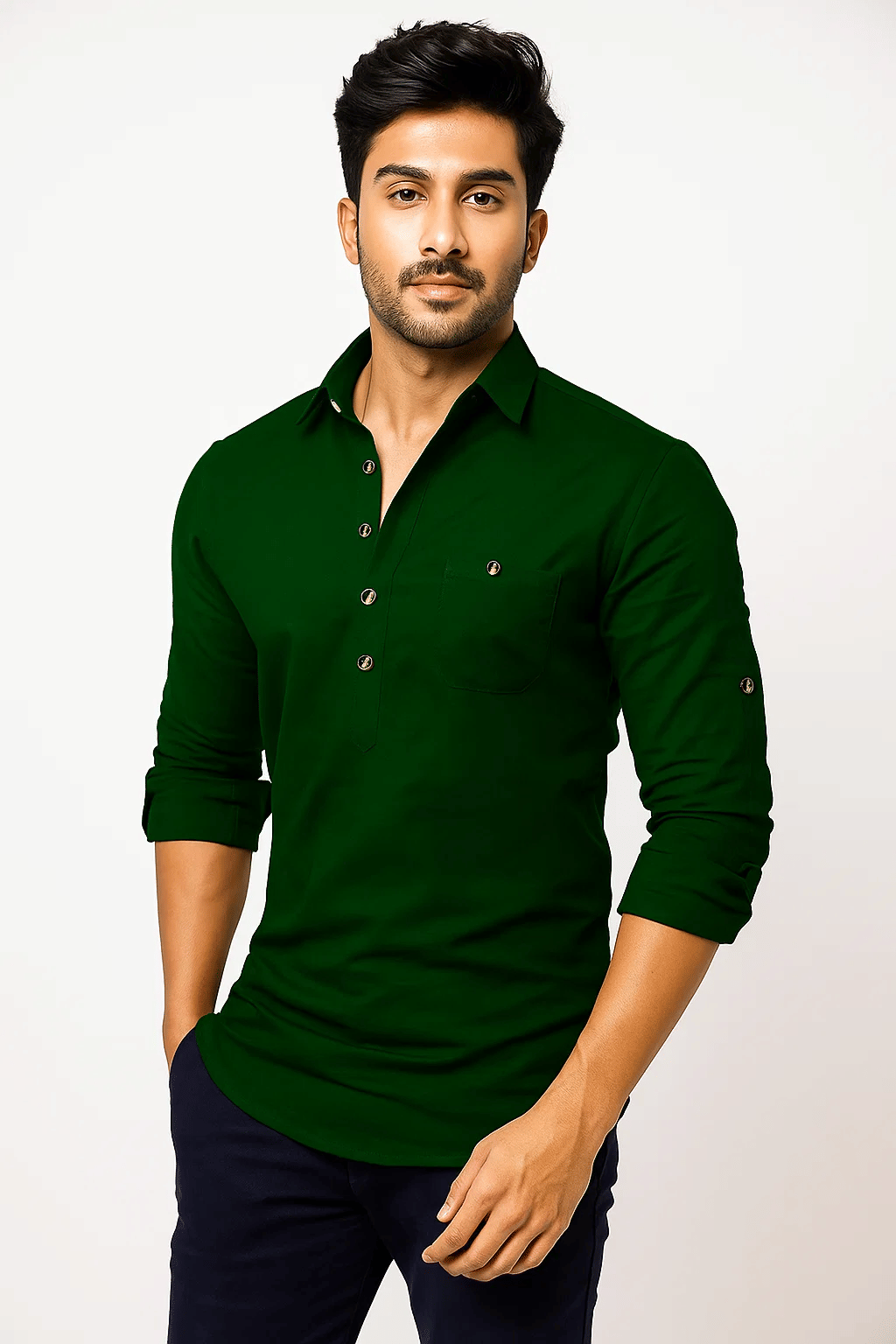     			RAREMARK Green Cotton Men's Regular Kurta ( Pack of 1 )
