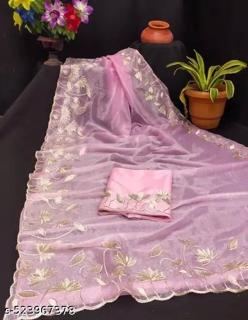     			Swara Georgette Embellished Banarasi saree With Unstitched Blouse Piece ( Pink )