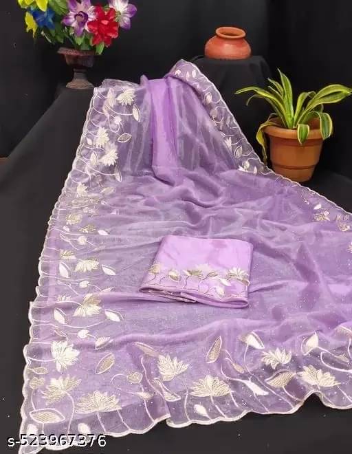 Swara Georgette Embellished Banarasi saree With Unstitched Blouse Piece ( Lavender ) Swara Georgette Embellished Banarasi saree With Unstitched Blouse Piece ( Lavender )