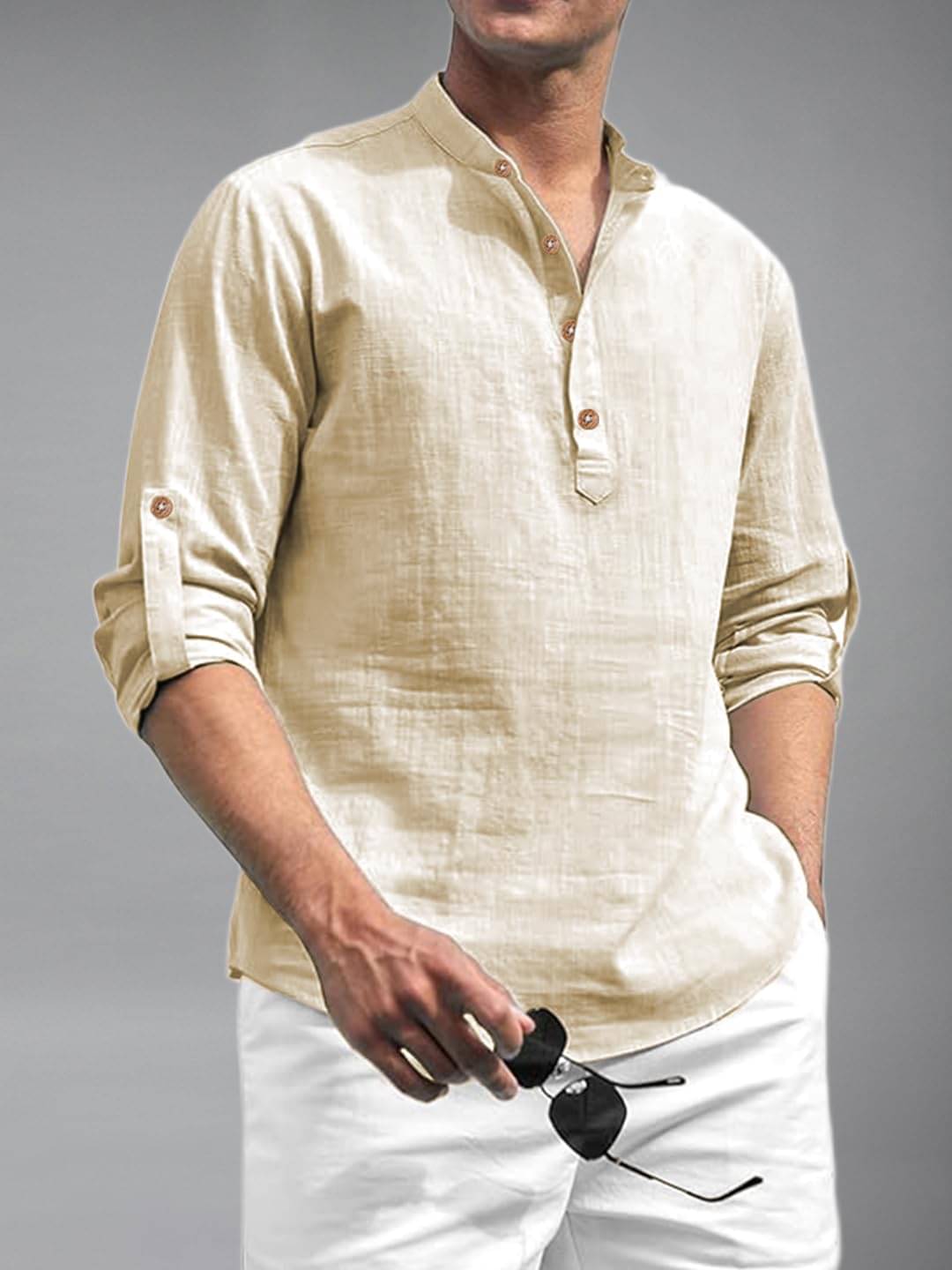 UNI VIBE Beige Cotton Blend Men's Shirt Style Kurta ( Pack of 1 ) UNI VIBE Beige Cotton Blend Men's Shirt Style Kurta ( Pack of 1 )