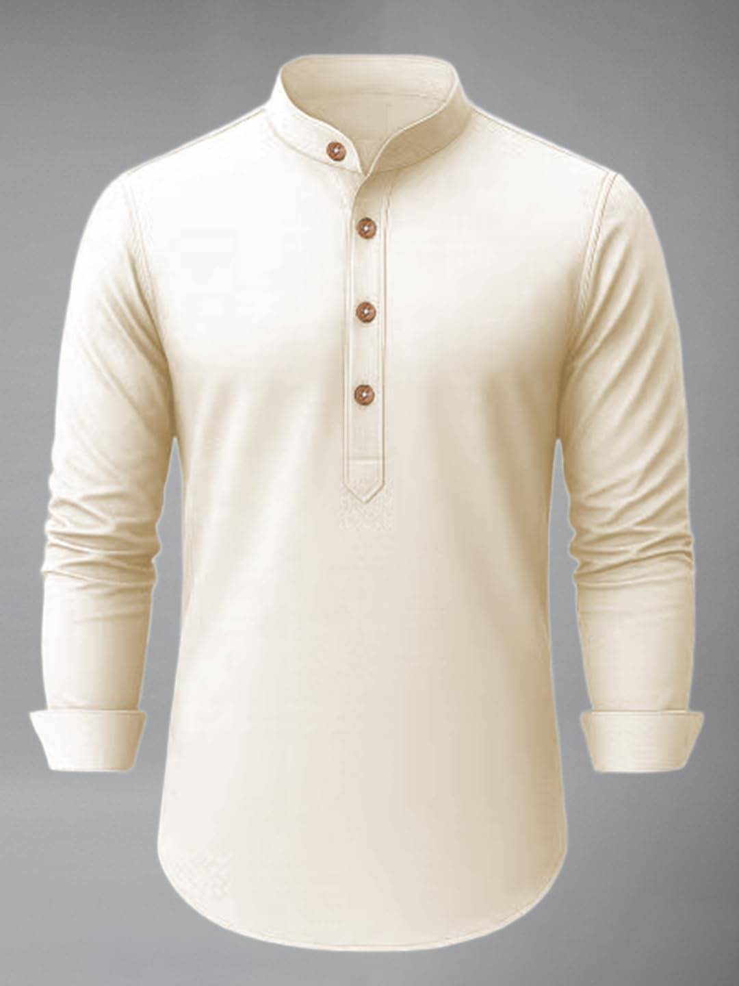     			UNI VIBE Beige Cotton Blend Men's Shirt Style Kurta ( Pack of 1 )