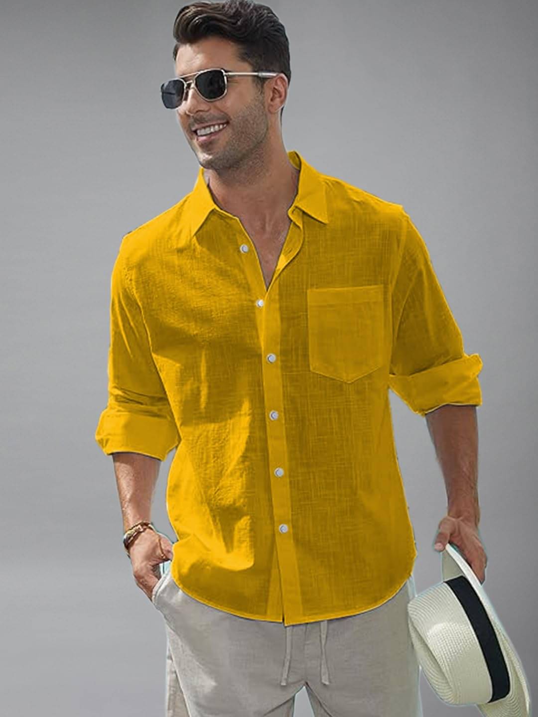     			UNI VIBE Cotton Blend Slim Fit Solids Full Sleeves Men's Casual Shirt - Yellow ( Pack of 1 )
