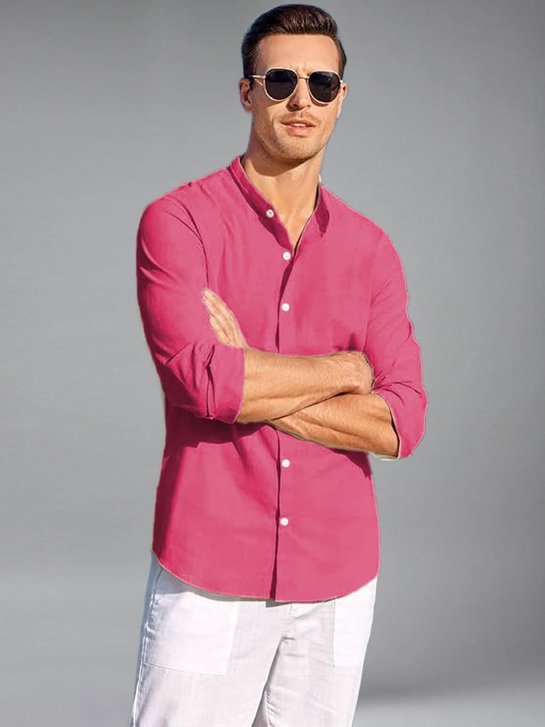     			UNI VIBE Cotton Blend Slim Fit Solids Full Sleeves Men's Casual Shirt - Pink ( Pack of 1 )