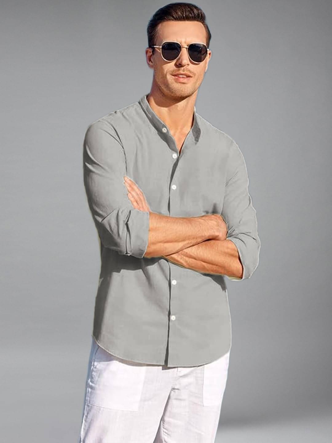     			UNI VIBE Cotton Blend Slim Fit Solids Full Sleeves Men's Casual Shirt - Grey ( Pack of 1 )