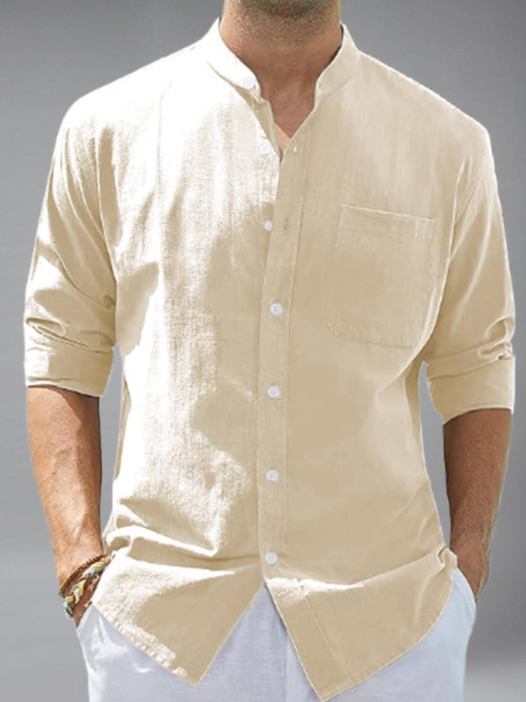     			UNI VIBE Cotton Blend Slim Fit Solids Full Sleeves Men's Casual Shirt - Beige ( Pack of 1 )