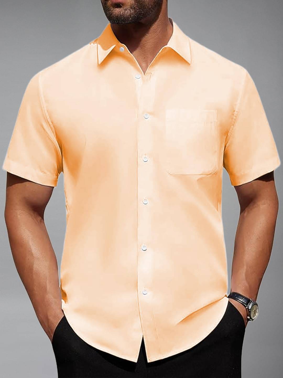 UNI VIBE Cotton Blend Slim Fit Solids Half Sleeves Men's Casual Shirt - Orange ( Pack of 1 ) UNI VIBE Cotton Blend Slim Fit Solids Half Sleeves Men's Casual Shirt - Orange ( Pack of 1 )