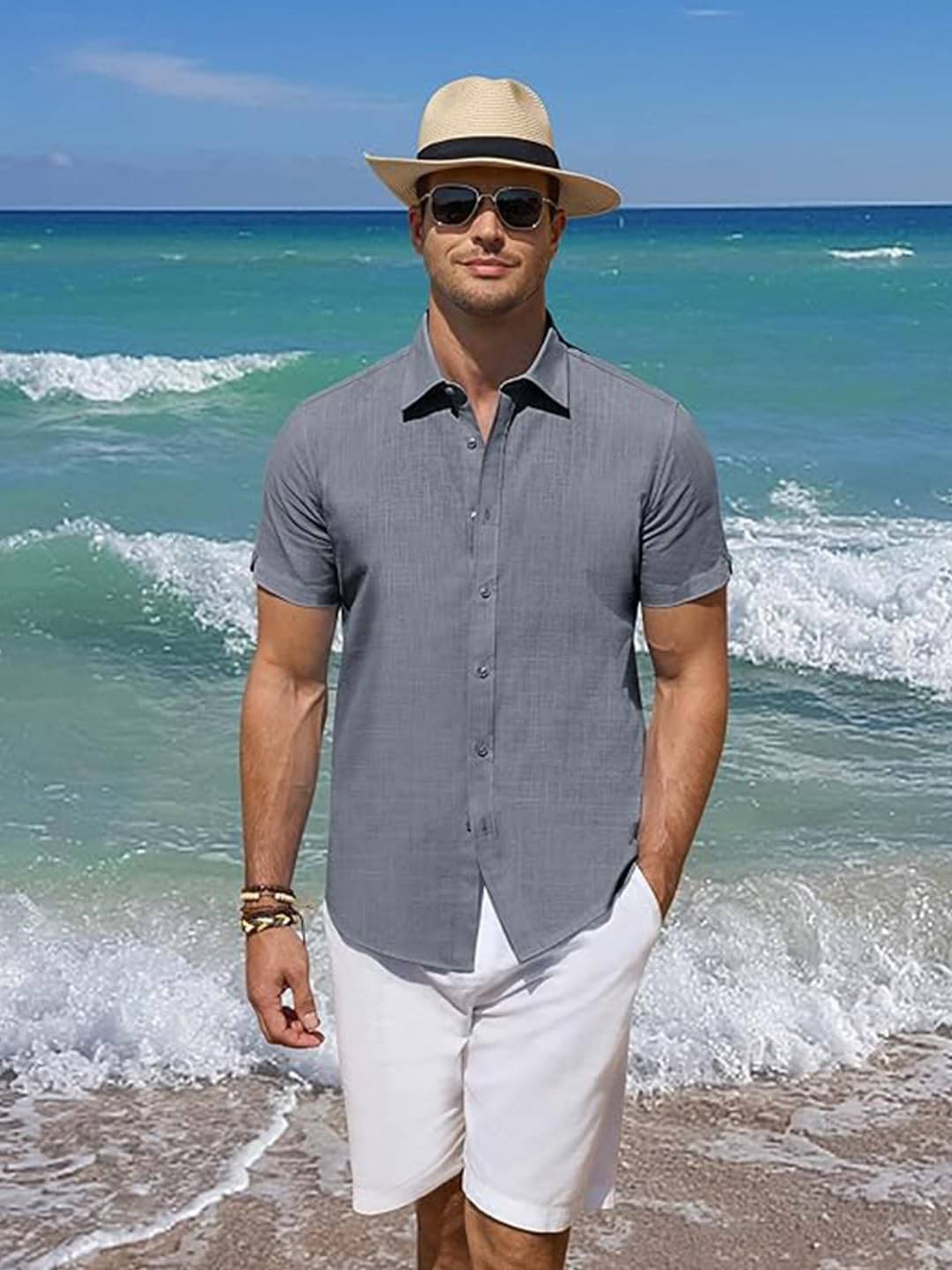     			UNI VIBE Cotton Blend Slim Fit Solids Half Sleeves Men's Casual Shirt - Grey ( Pack of 1 )