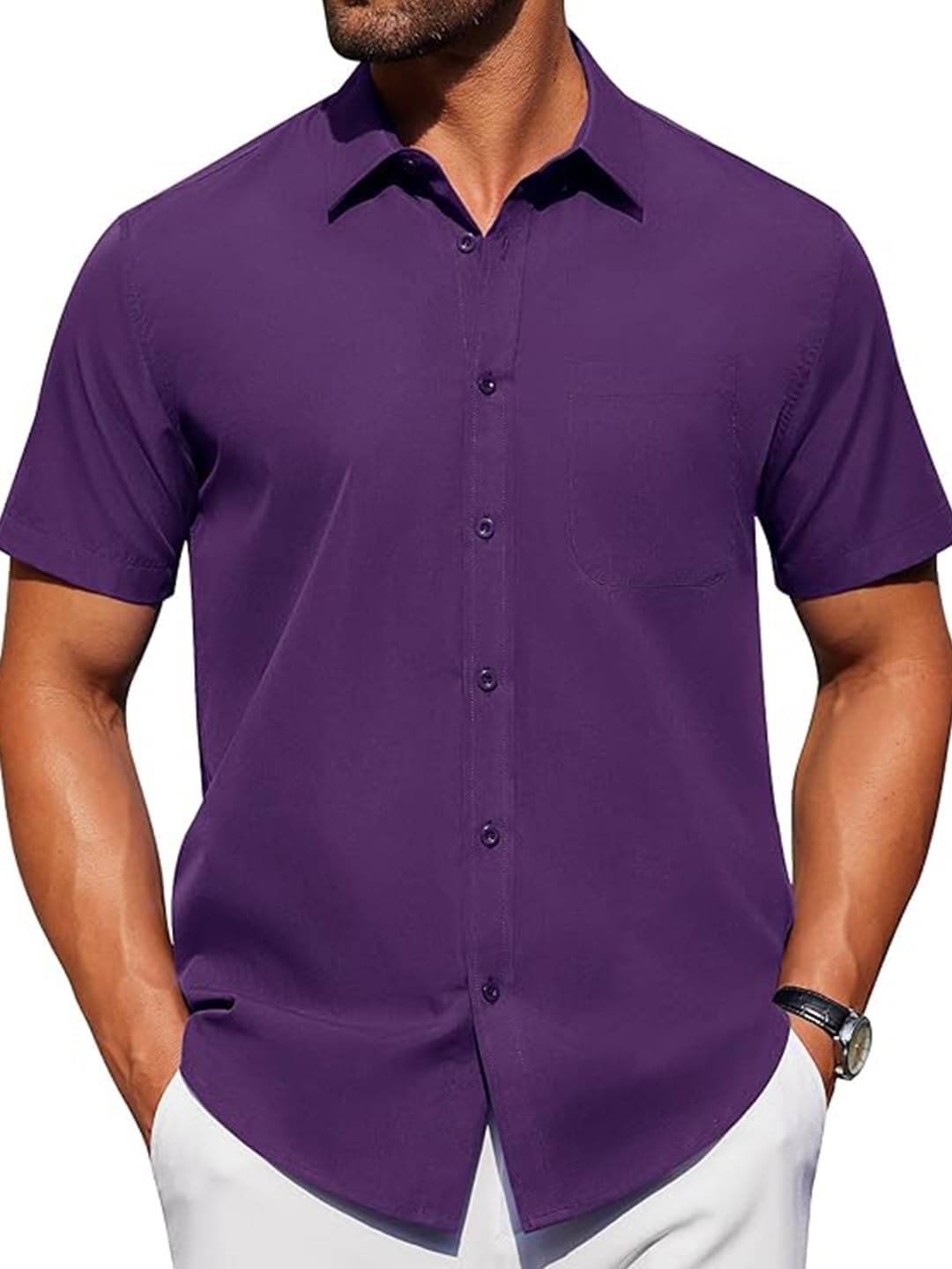 UNI VIBE Cotton Blend Slim Fit Solids Half Sleeves Men's Casual Shirt - Purple ( Pack of 1 ) UNI VIBE Cotton Blend Slim Fit Solids Half Sleeves Men's Casual Shirt - Purple ( Pack of 1 )