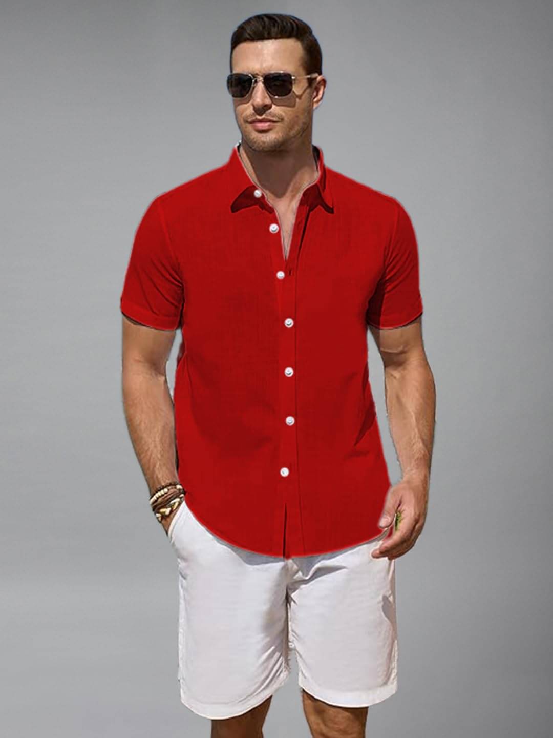     			UNI VIBE Cotton Blend Slim Fit Solids Half Sleeves Men's Casual Shirt - Red ( Pack of 1 )