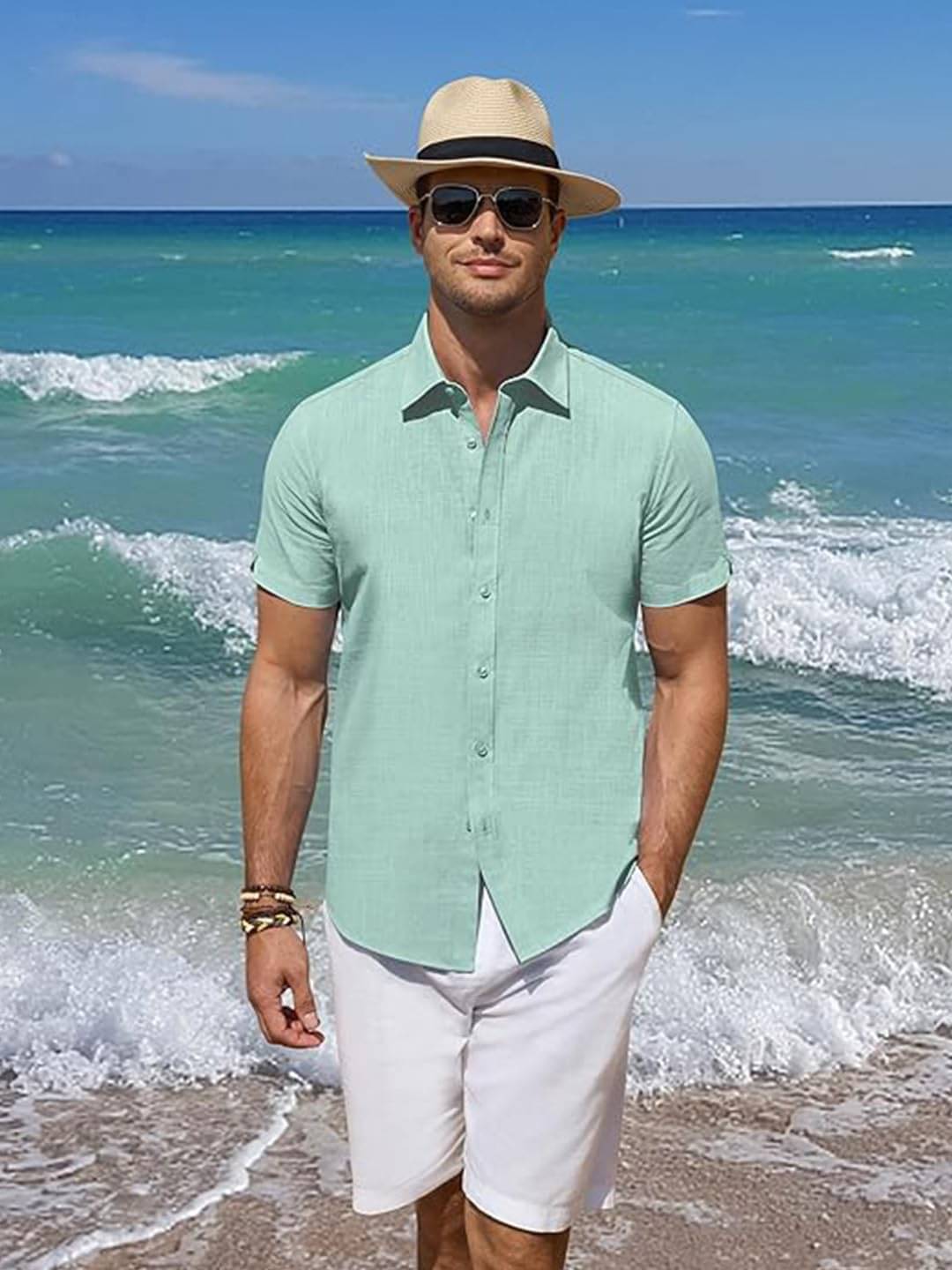 UNI VIBE Cotton Blend Slim Fit Solids Half Sleeves Men's Casual Shirt - Light Blue ( Pack of 1 ) UNI VIBE Cotton Blend Slim Fit Solids Half Sleeves Men's Casual Shirt - Light Blue ( Pack of 1 )
