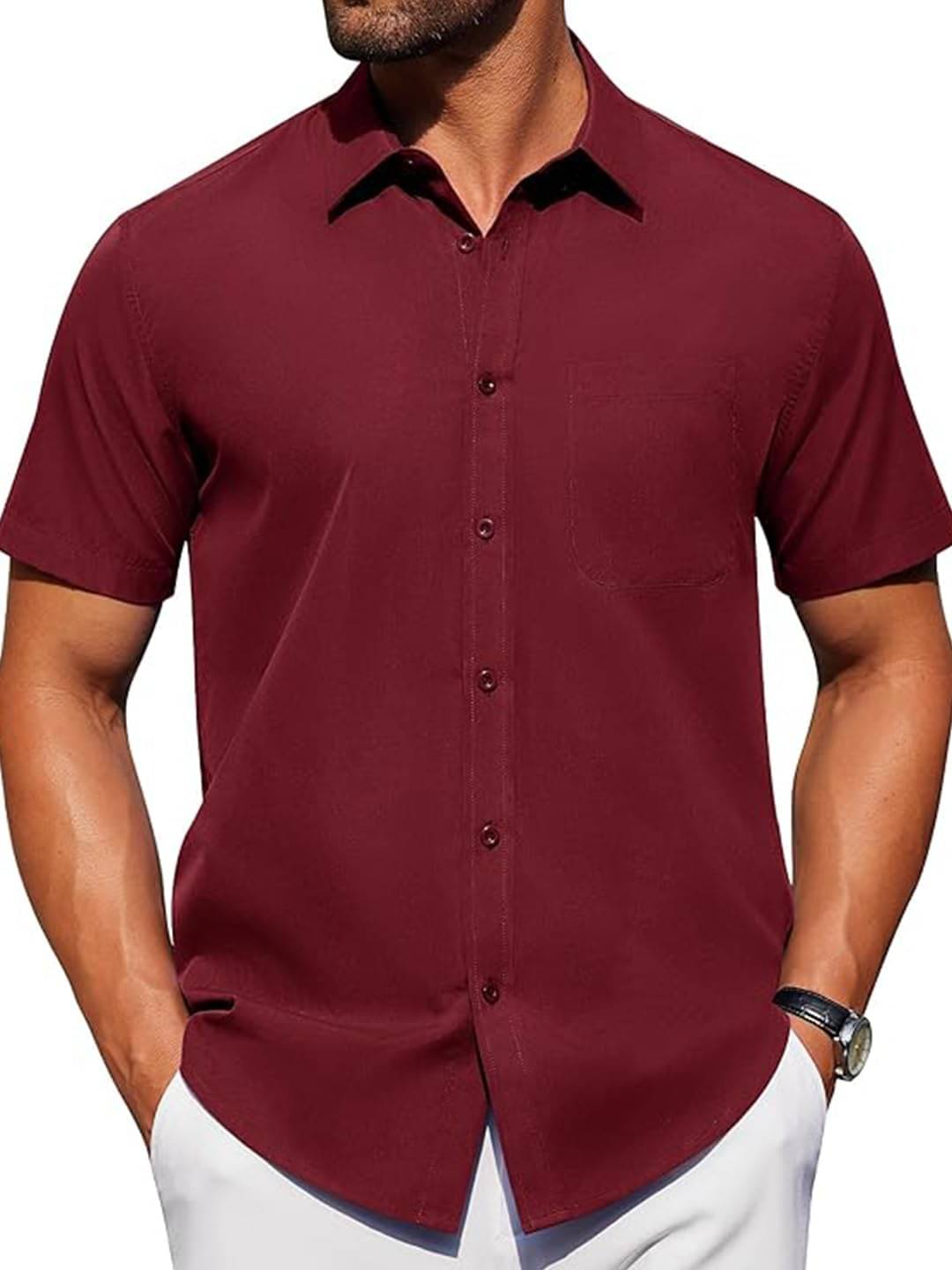 UNI VIBE Cotton Blend Slim Fit Solids Half Sleeves Men's Casual Shirt - Maroon ( Pack of 1 ) UNI VIBE Cotton Blend Slim Fit Solids Half Sleeves Men's Casual Shirt - Maroon ( Pack of 1 )