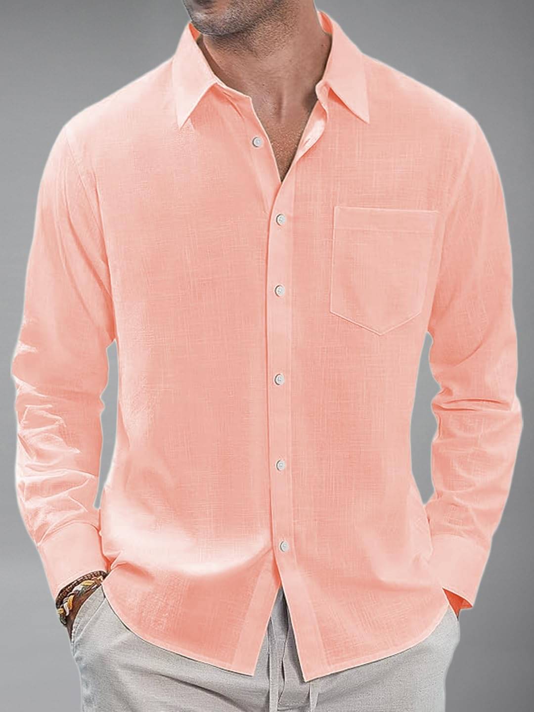 UNI VIBE Cotton Blend Slim Fit Solids Full Sleeves Men's Casual Shirt - Peach ( Pack of 1 )     			UNI VIBE Cotton Blend Slim Fit Solids Full Sleeves Men's Casual Shirt - Peach ( Pack of 1 )