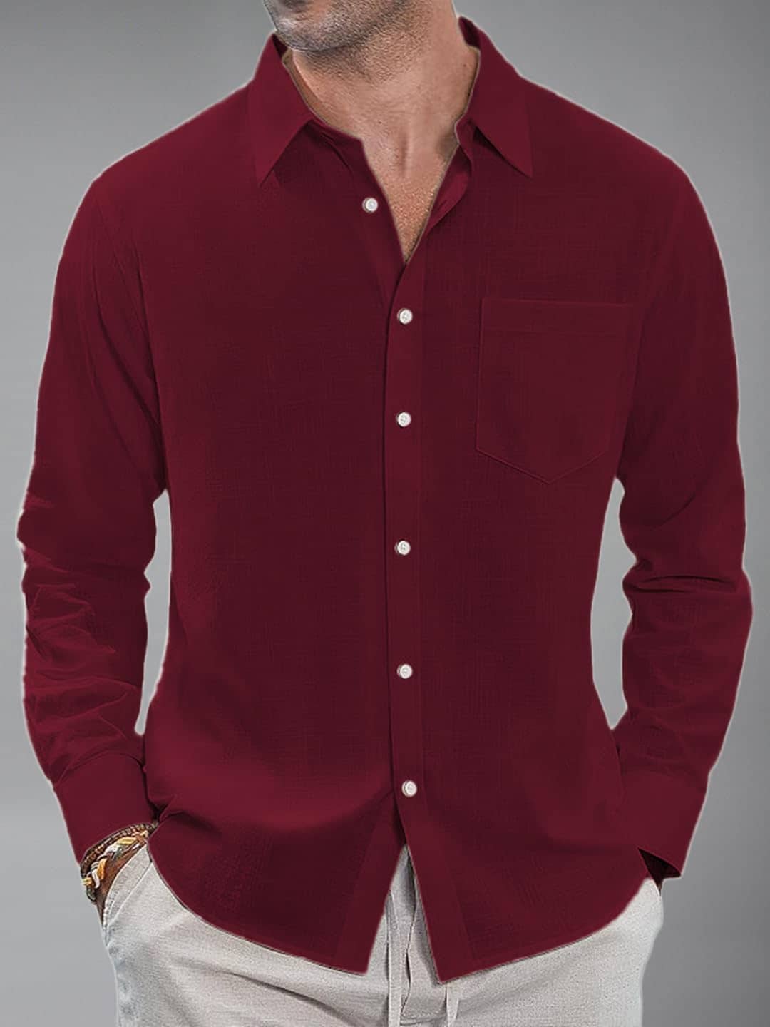 UNI VIBE Cotton Blend Slim Fit Solids Full Sleeves Men's Casual Shirt - Maroon ( Pack of 1 )