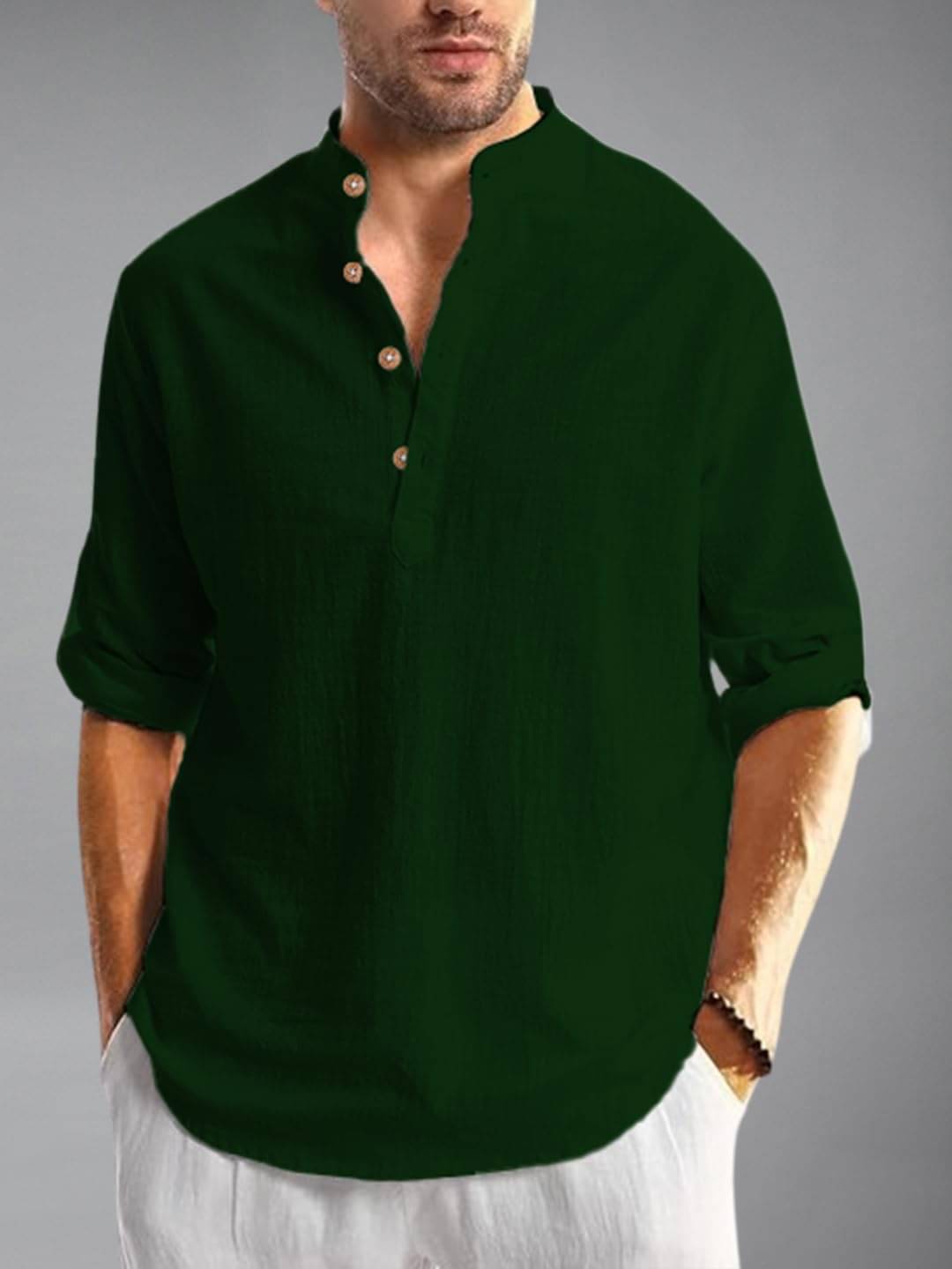     			UNI VIBE Green Cotton Blend Men's Shirt Style Kurta ( Pack of 1 )