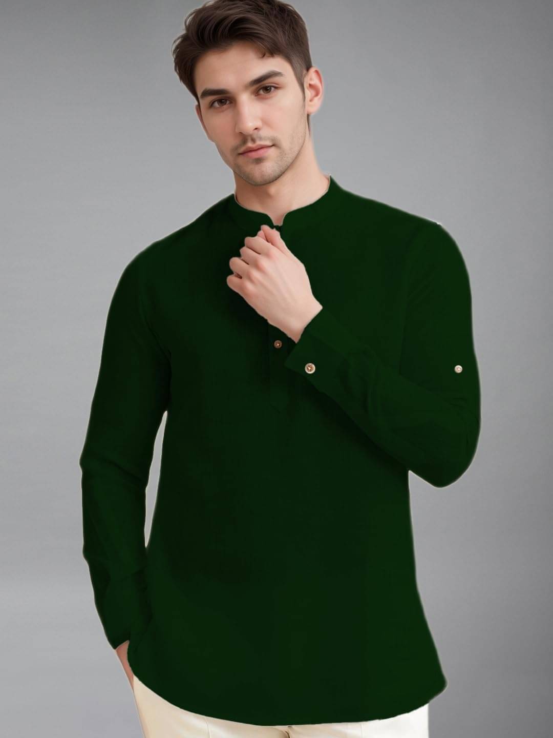     			UNI VIBE Green Cotton Blend Men's Shirt Style Kurta ( Pack of 1 )