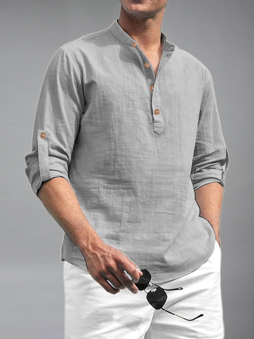 UNI VIBE Grey Cotton Blend Men's Shirt Style Kurta ( Pack of 1 ) UNI VIBE Grey Cotton Blend Men's Shirt Style Kurta ( Pack of 1 )