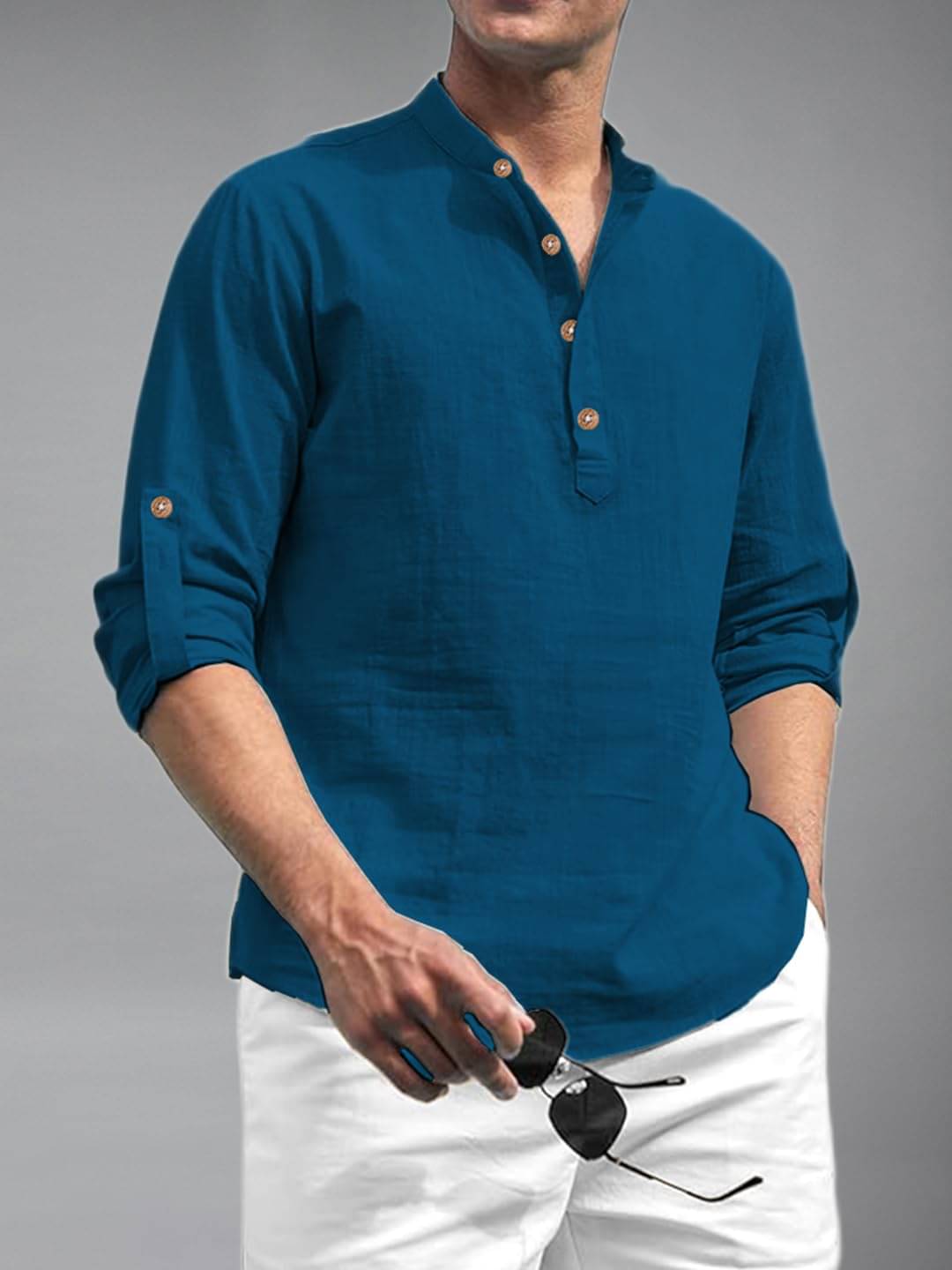     			UNI VIBE Indigo Cotton Blend Men's Shirt Style Kurta ( Pack of 1 )