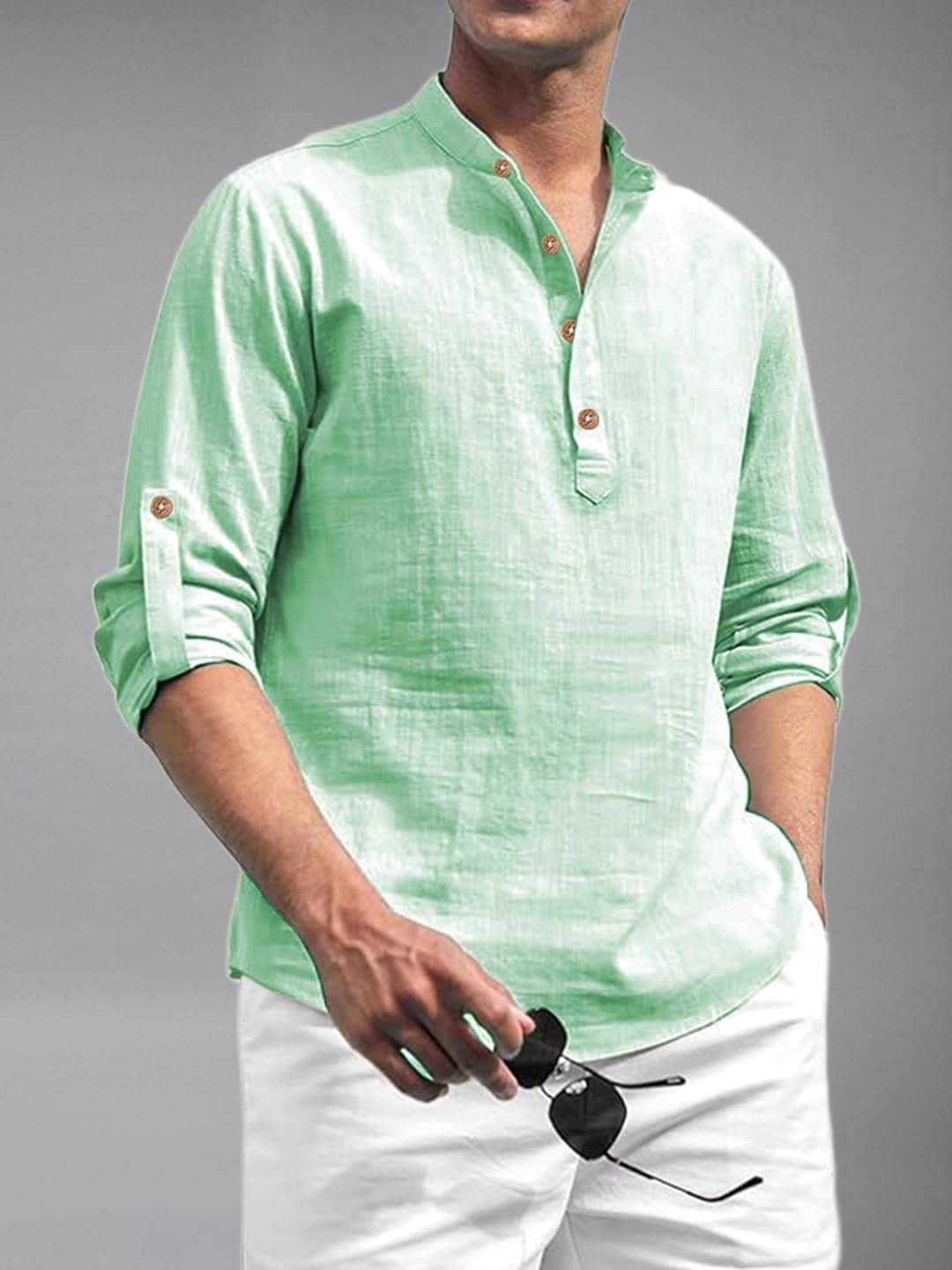     			UNI VIBE Light Blue Cotton Blend Men's Shirt Style Kurta ( Pack of 1 )