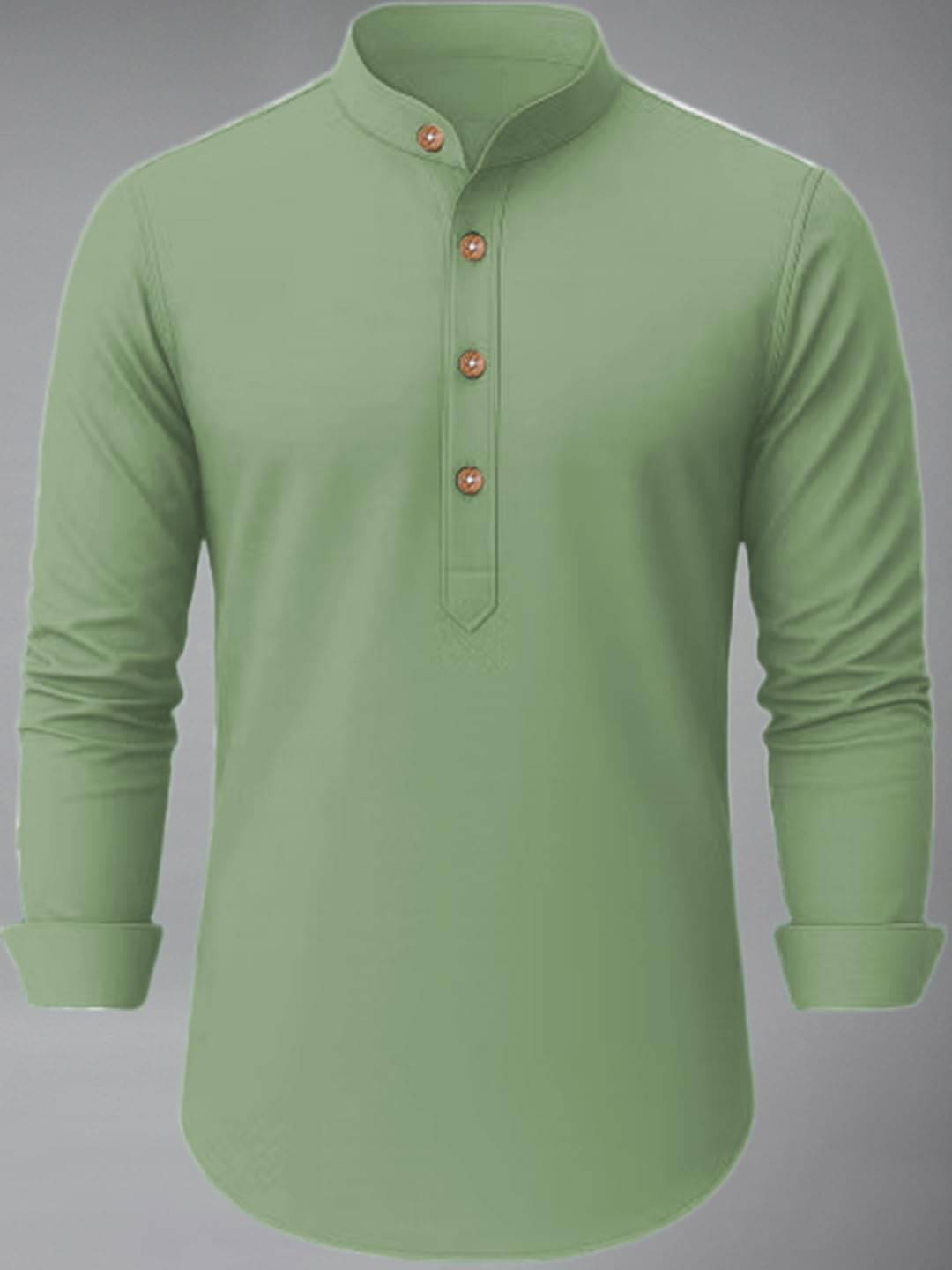 UNI VIBE Light Green Cotton Blend Men's Shirt Style Kurta ( Pack of 1 ) UNI VIBE Light Green Cotton Blend Men's Shirt Style Kurta ( Pack of 1 )
