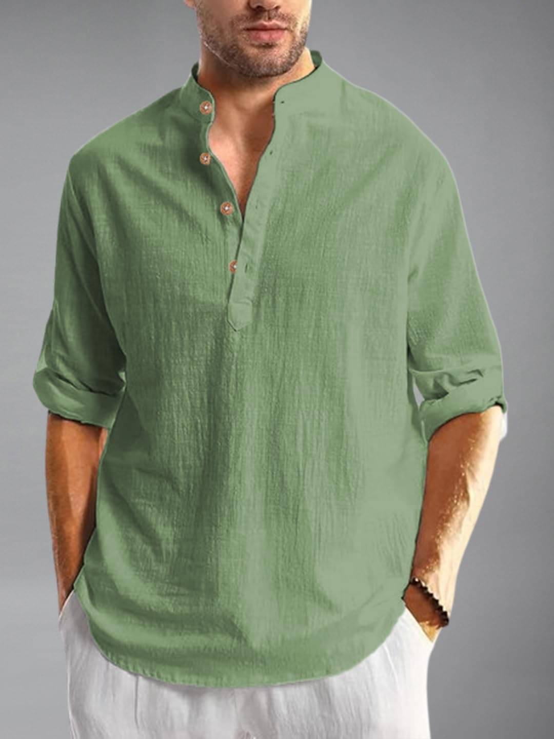 UNI VIBE Light Green Cotton Blend Men's Shirt Style Kurta ( Pack of 1 )     			UNI VIBE Light Green Cotton Blend Men's Shirt Style Kurta ( Pack of 1 )