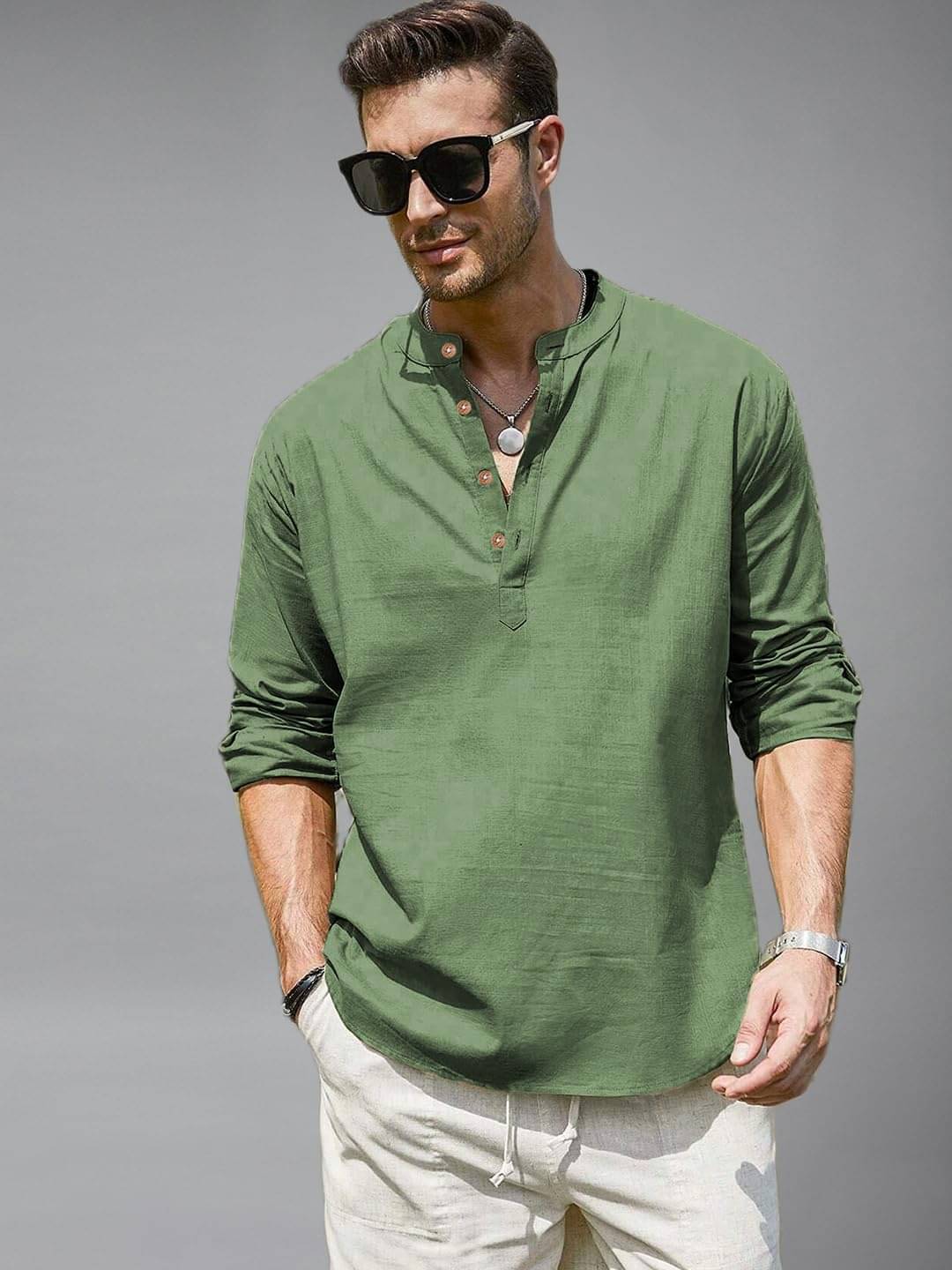 UNI VIBE Light Green Cotton Blend Men's Shirt Style Kurta ( Pack of 1 ) UNI VIBE Light Green Cotton Blend Men's Shirt Style Kurta ( Pack of 1 )