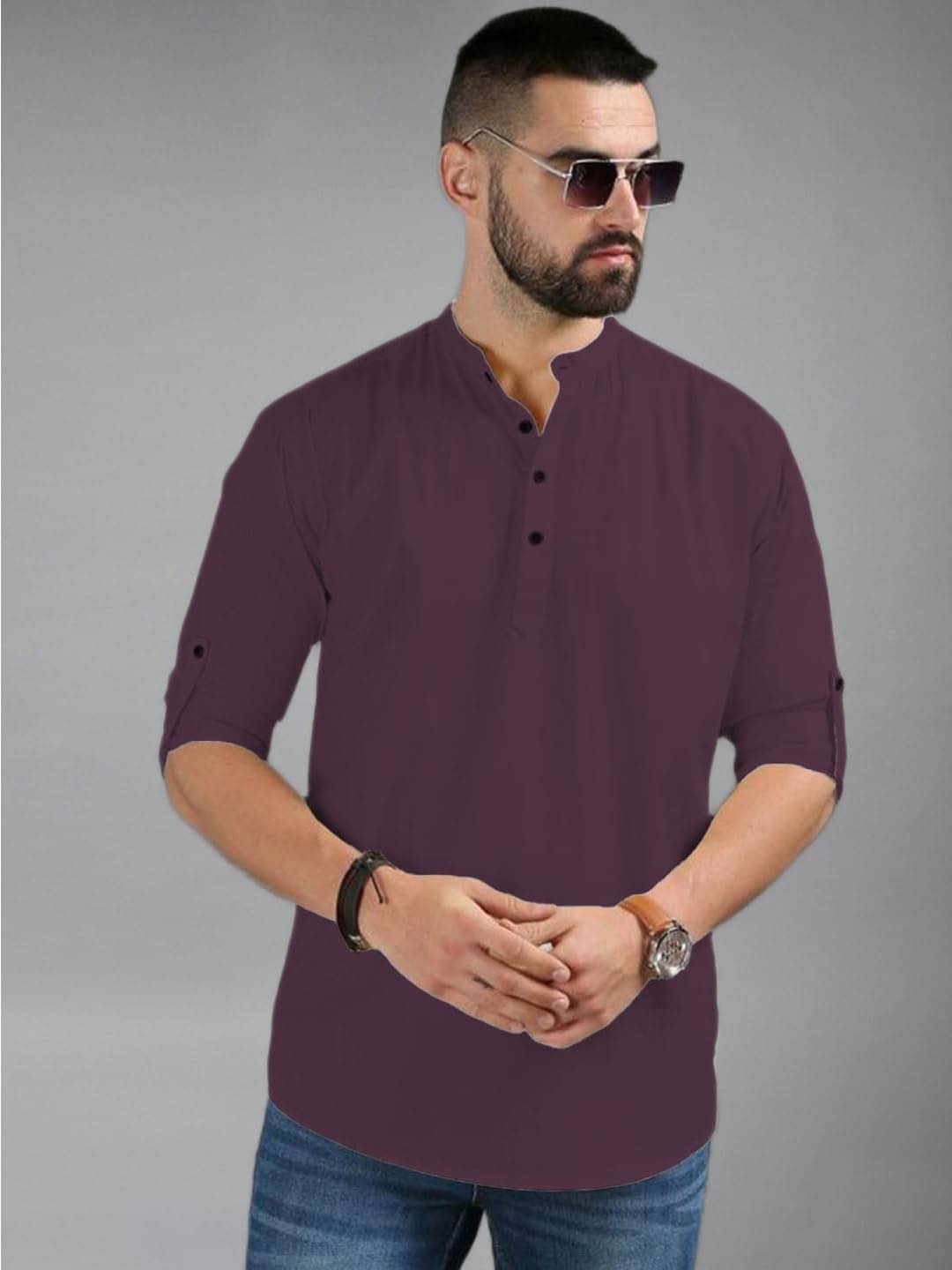 UNI VIBE Magenta Cotton Blend Men's Shirt Style Kurta ( Pack of 1 ) UNI VIBE Magenta Cotton Blend Men's Shirt Style Kurta ( Pack of 1 )