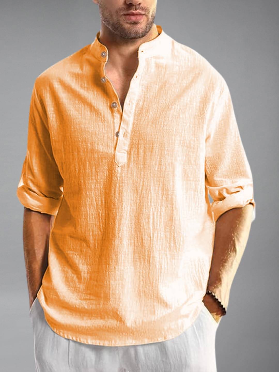     			UNI VIBE Orange Cotton Blend Men's Shirt Style Kurta ( Pack of 1 )