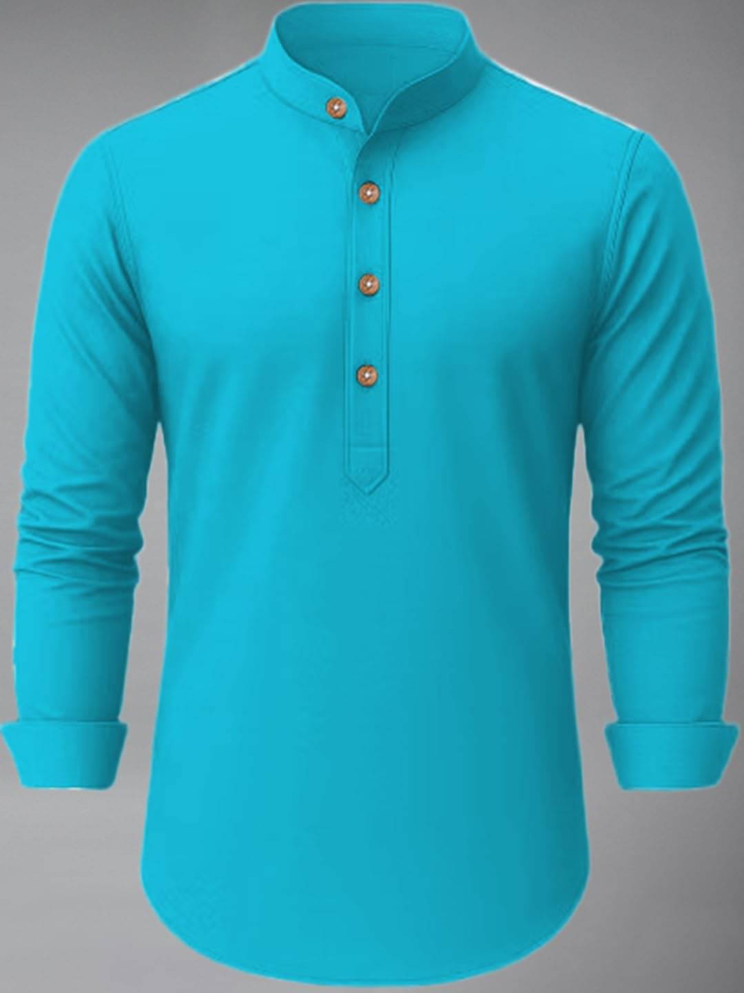     			UNI VIBE Turquoise Cotton Blend Men's Shirt Style Kurta ( Pack of 1 )
