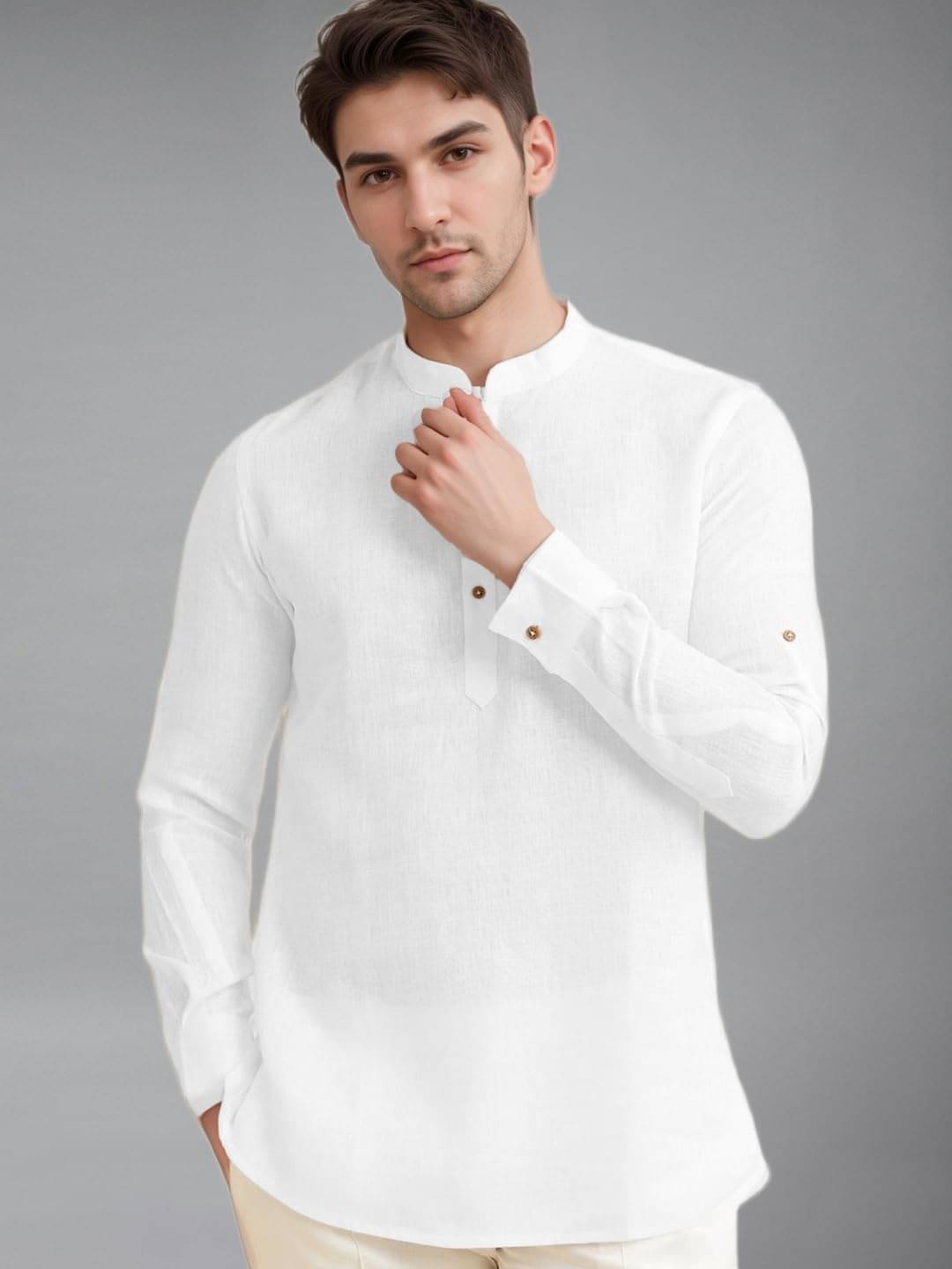 UNI VIBE White Cotton Blend Men's Shirt Style Kurta ( Pack of 1 )     			UNI VIBE White Cotton Blend Men's Shirt Style Kurta ( Pack of 1 )
