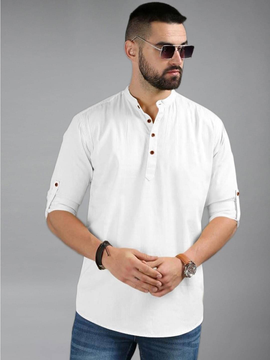 UNI VIBE White Cotton Blend Men's Shirt Style Kurta ( Pack of 1 ) UNI VIBE White Cotton Blend Men's Shirt Style Kurta ( Pack of 1 )