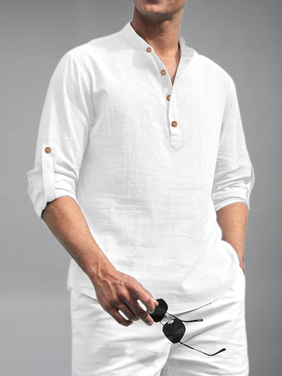     			UNI VIBE White Cotton Blend Men's Shirt Style Kurta ( Pack of 1 )
